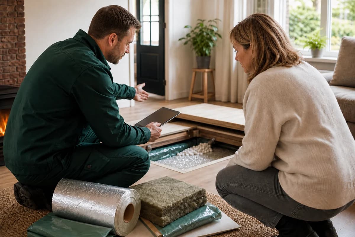 Isolatie Professionals-monteur overlegt met woningeigenaar over isolatieplan